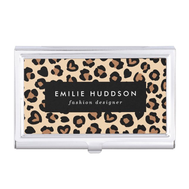 Animal Print, Brown Leopard, Cheetah Spots, Hearts Business Card Case (Front)