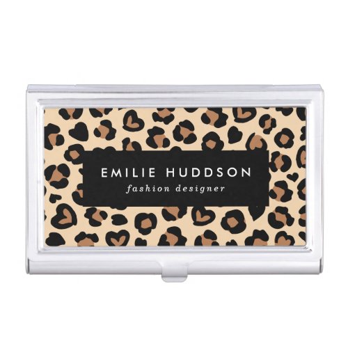 Animal Print Brown Leopard Cheetah Spots Hearts Business Card Case