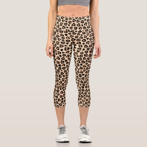 Animal Print Brown Leopard Cheetah Spots Hearts Capri Leggings