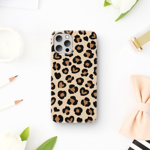 Animal Print Brown Leopard Cheetah Spots Hearts iPhone 11 Case