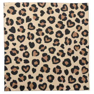 Animal Print, Brown Leopard, Cheetah Spots, Hearts Cloth Napkin
