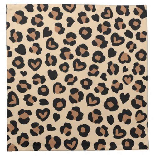 Animal Print Brown Leopard Cheetah Spots Hearts Cloth Napkin