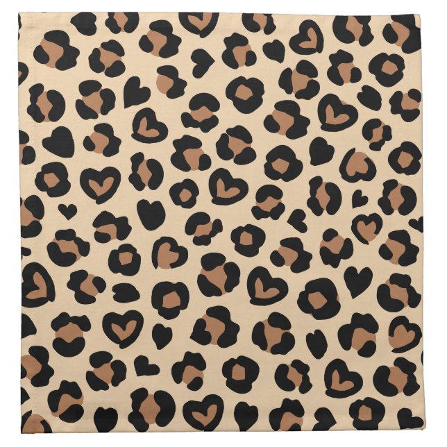 Animal Print, Brown Leopard, Cheetah Spots, Hearts Cloth Napkin (Front)