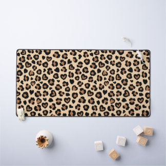 Animal Print, Brown Leopard, Cheetah Spots, Hearts Desk Mat