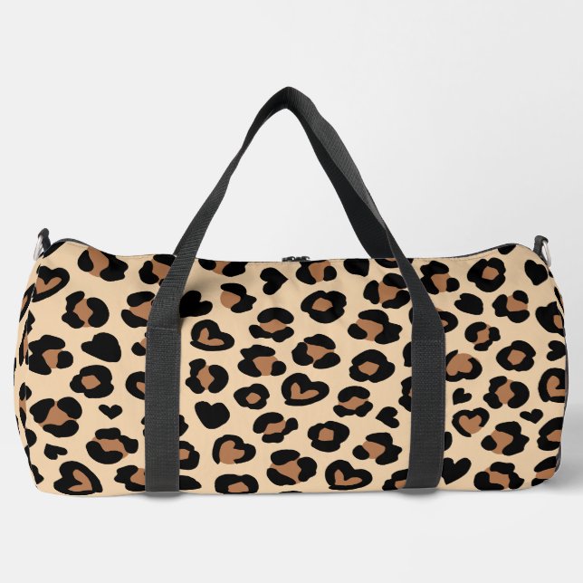 Animal Print, Brown Leopard, Cheetah Spots, Hearts Duffle Bag (Front)