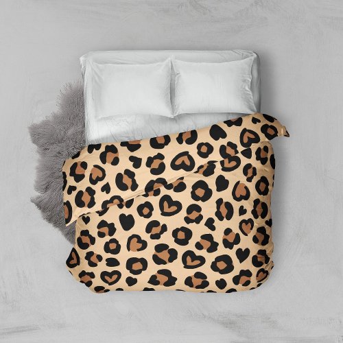 Animal Print Brown Leopard Cheetah Spots Hearts Duvet Cover