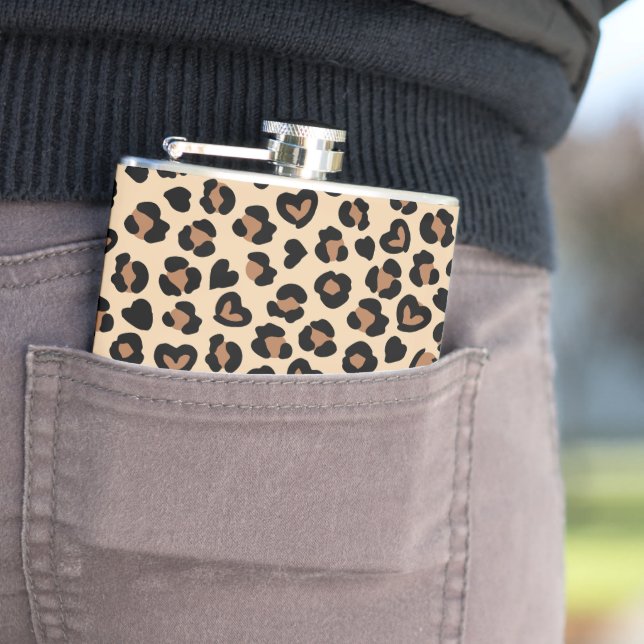 Animal Print, Brown Leopard, Cheetah Spots, Hearts Flask (In Situ)