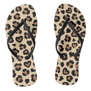 Animal Print, Brown Leopard, Cheetah Spots, Hearts Flip Flops