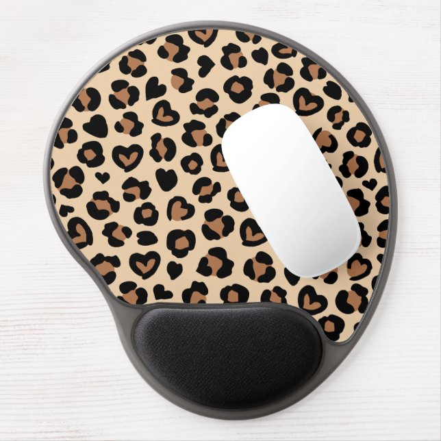 Animal Print, Brown Leopard, Cheetah Spots, Hearts Gel Mouse Pad (Left Side)