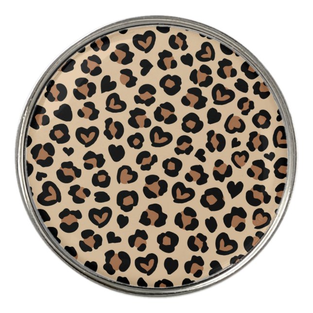 Animal Print, Brown Leopard, Cheetah Spots, Hearts Golf Ball Marker (Front)
