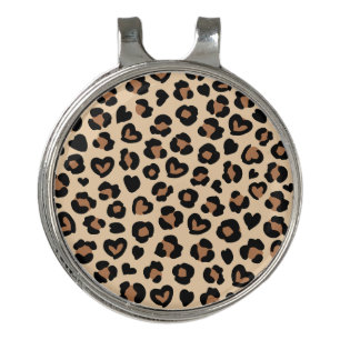 Animal Print, Brown Leopard, Cheetah Spots, Hearts Golf Hat Clip