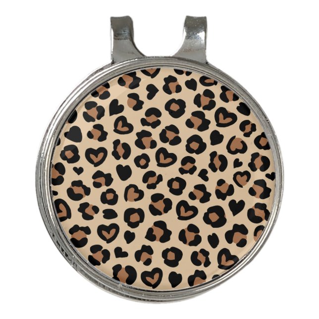 Animal Print, Brown Leopard, Cheetah Spots, Hearts Golf Hat Clip (Front)