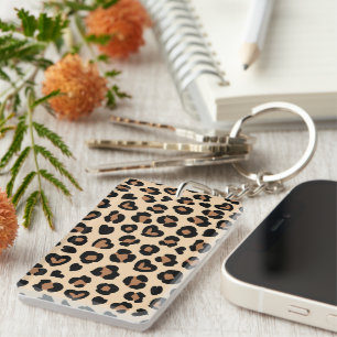 Animal Print, Brown Leopard, Cheetah Spots, Hearts Keychain