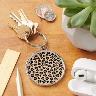 Animal Print, Brown Leopard, Cheetah Spots, Hearts Keychain