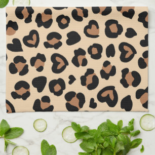 Animal Print, Brown Leopard, Cheetah Spots, Hearts Kitchen Towel