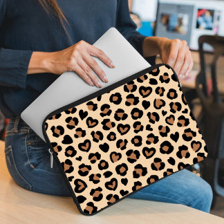 Animal Print, Brown Leopard, Cheetah Spots, Hearts Laptop Sleeve