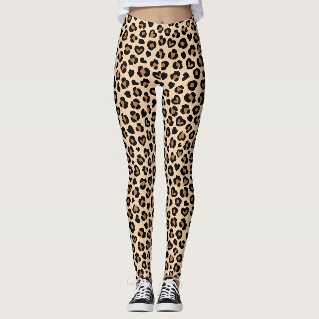 Animal Print, Brown Leopard, Cheetah Spots, Hearts Leggings (Front)