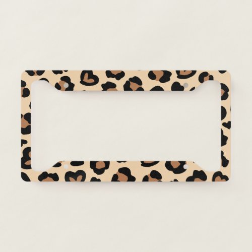 Animal Print Brown Leopard Cheetah Spots Hearts License Plate Frame