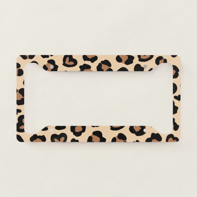 Animal Print, Brown Leopard, Cheetah Spots, Hearts License Plate Frame (Front)