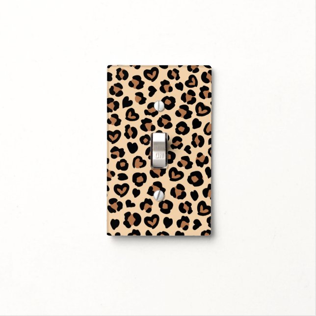 Animal Print, Brown Leopard, Cheetah Spots, Hearts Light Switch Cover (In Situ)