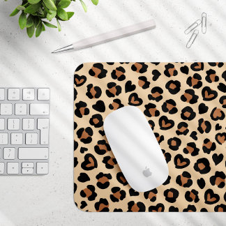 Animal Print, Brown Leopard, Cheetah Spots, Hearts Mouse Pad