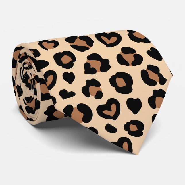 Animal Print, Brown Leopard, Cheetah Spots, Hearts Neck Tie (Rolled)