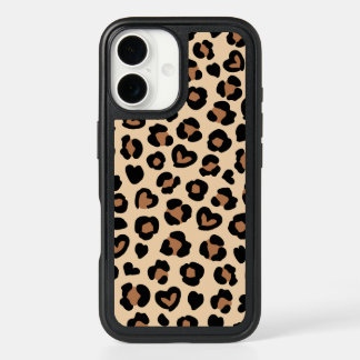 Animal Print, Brown Leopard, Cheetah Spots, Hearts iPhone 16 Case