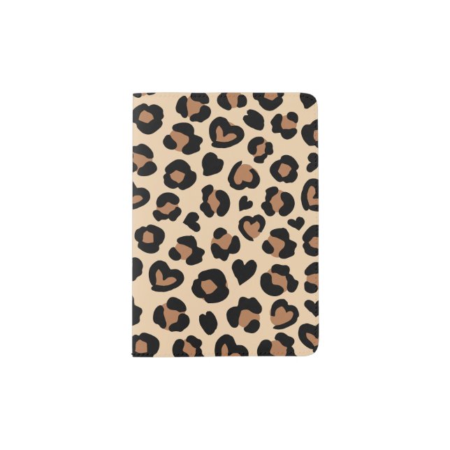 Animal Print, Brown Leopard, Cheetah Spots, Hearts Passport Holder (Front)