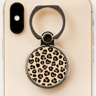 Animal Print, Brown Leopard, Cheetah Spots, Hearts Phone Ring Stand