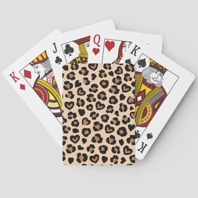 Animal Print, Brown Leopard, Cheetah Spots, Hearts Poker Cards (Back)