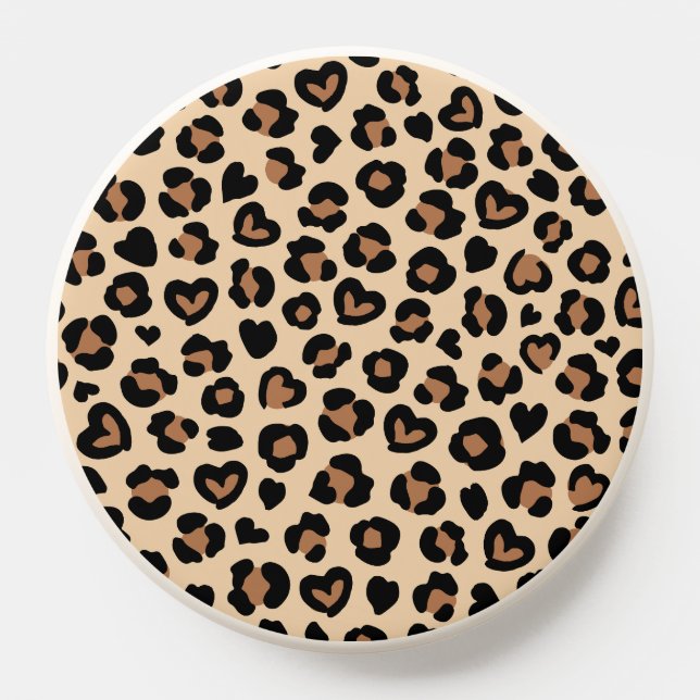 Animal Print, Brown Leopard, Cheetah Spots, Hearts PopSocket (Popsocket)