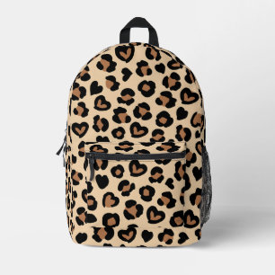 Animal Print, Brown Leopard, Cheetah Spots, Hearts Printed Backpack