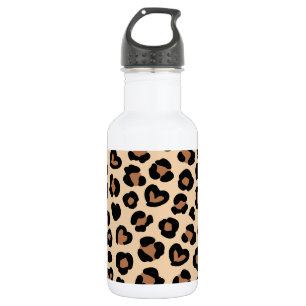 Animal Print, Brown Leopard, Cheetah Spots, Hearts Stainless Steel Water Bottle