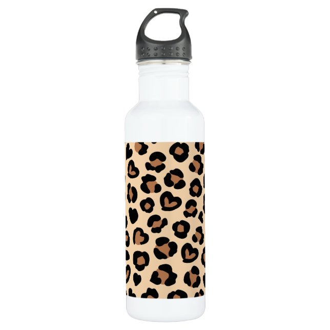 Animal Print, Brown Leopard, Cheetah Spots, Hearts Stainless Steel Water Bottle (Front)
