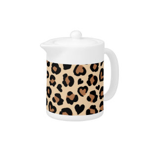 Animal Print, Brown Leopard, Cheetah Spots, Hearts Teapot