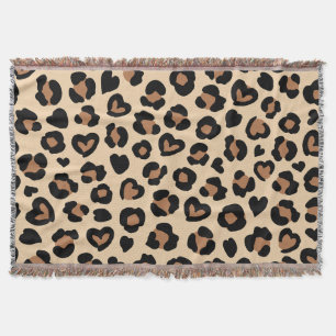 Animal Print, Brown Leopard, Cheetah Spots, Hearts Throw Blanket