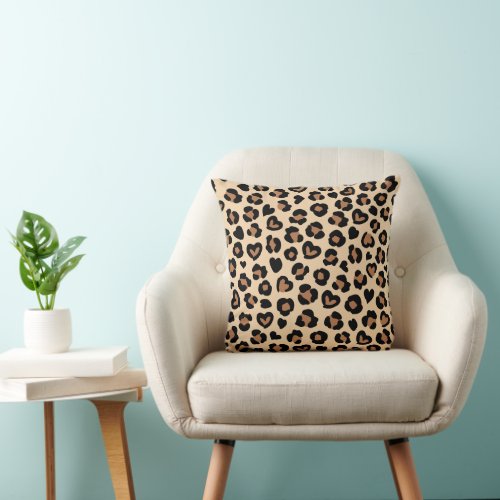 Animal Print Brown Leopard Cheetah Spots Hearts Throw Pillow