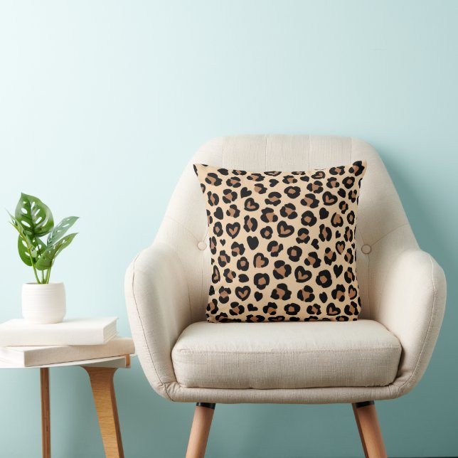 Animal Print, Brown Leopard, Cheetah Spots, Hearts Throw Pillow (Chair)