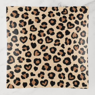 Animal Print, Brown Leopard, Cheetah Spots, Hearts Trinket Tray