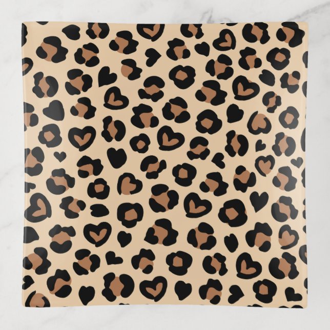 Animal Print, Brown Leopard, Cheetah Spots, Hearts Trinket Tray (Front)