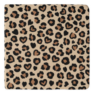 Animal Print, Brown Leopard, Cheetah Spots, Hearts Trivet