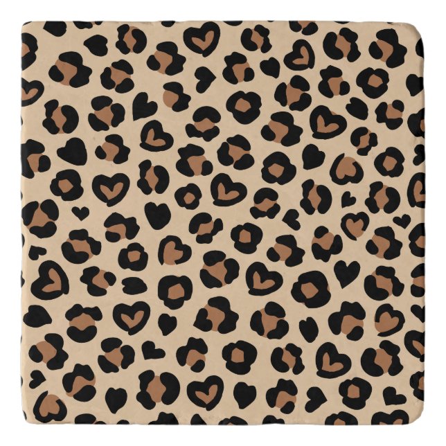 Animal Print, Brown Leopard, Cheetah Spots, Hearts Trivet (Front)