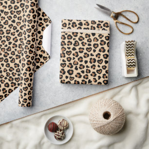 Animal Print, Brown Leopard, Cheetah Spots, Hearts Wrapping Paper