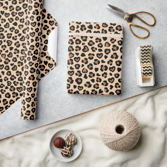 Animal Print, Brown Leopard, Cheetah Spots, Hearts Wrapping Paper (Crafts)
