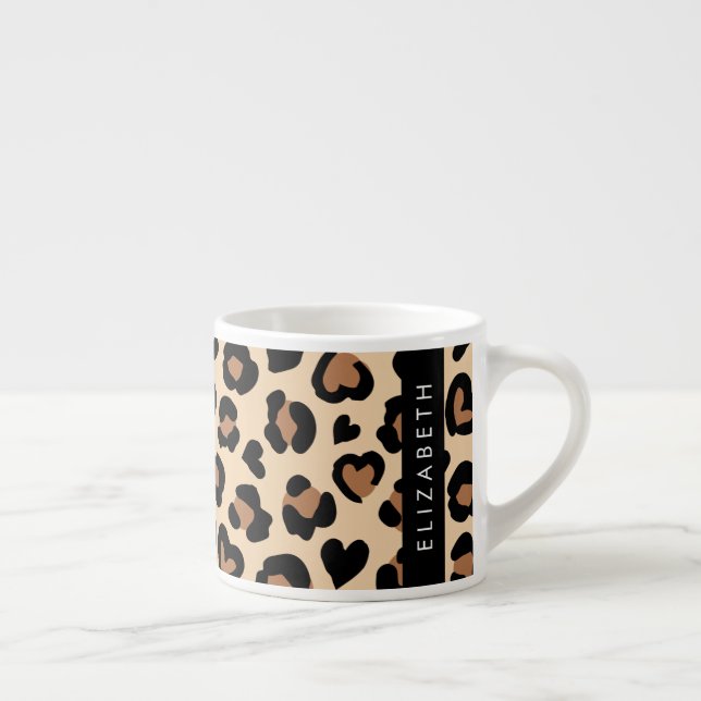 Animal Print, Brown Leopard, Hearts, Your Name Espresso Cup (Right)