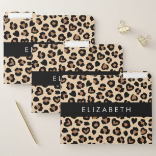 Animal Print, Brown Leopard, Hearts, Your Name File Folder