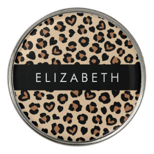 Animal Print, Brown Leopard, Hearts, Your Name Golf Ball Marker