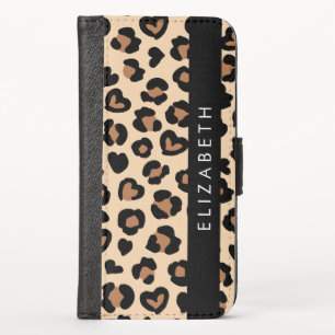 Animal Print, Brown Leopard, Hearts, Your Name iPhone X Wallet Case