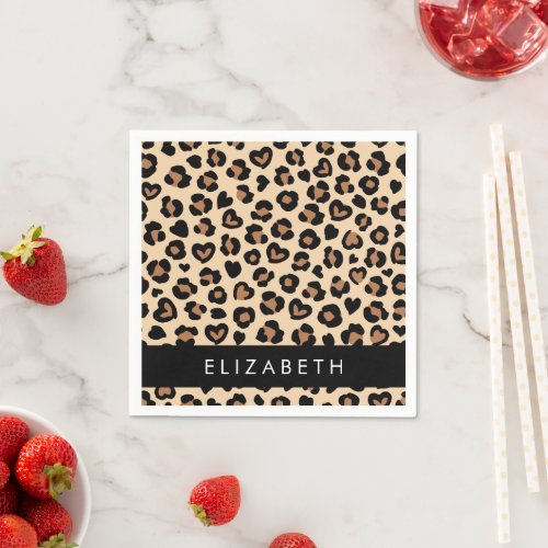 Animal Print Brown Leopard Hearts Your Name Napkins