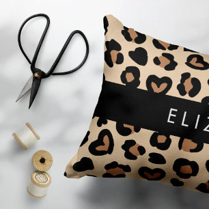 Animal Print, Brown Leopard, Hearts, Your Name Pet Bed